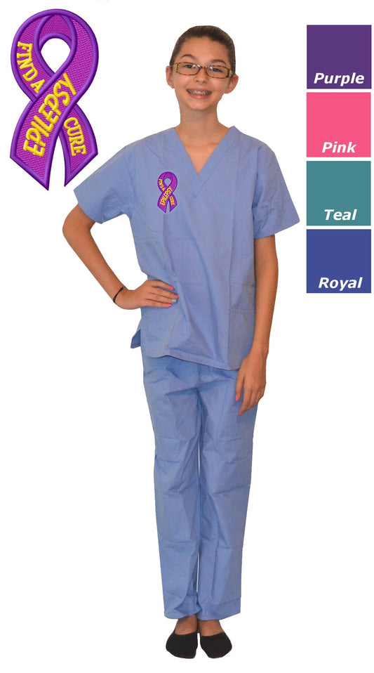 Kids Scrubs with Cure Epilepsy Ribbon Embroidery Design