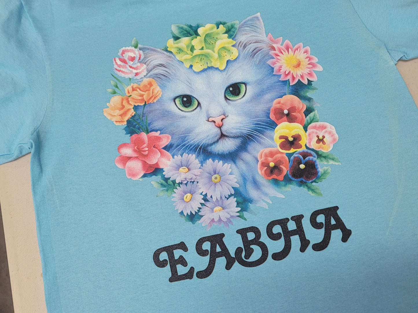 Personalized Kids T-Shirt Cat Kitten Flowers Design, T-Shirt, Colorful, Cotton, Low Price Inexpensive Tee Shirt, Kids Gift, Student Gift