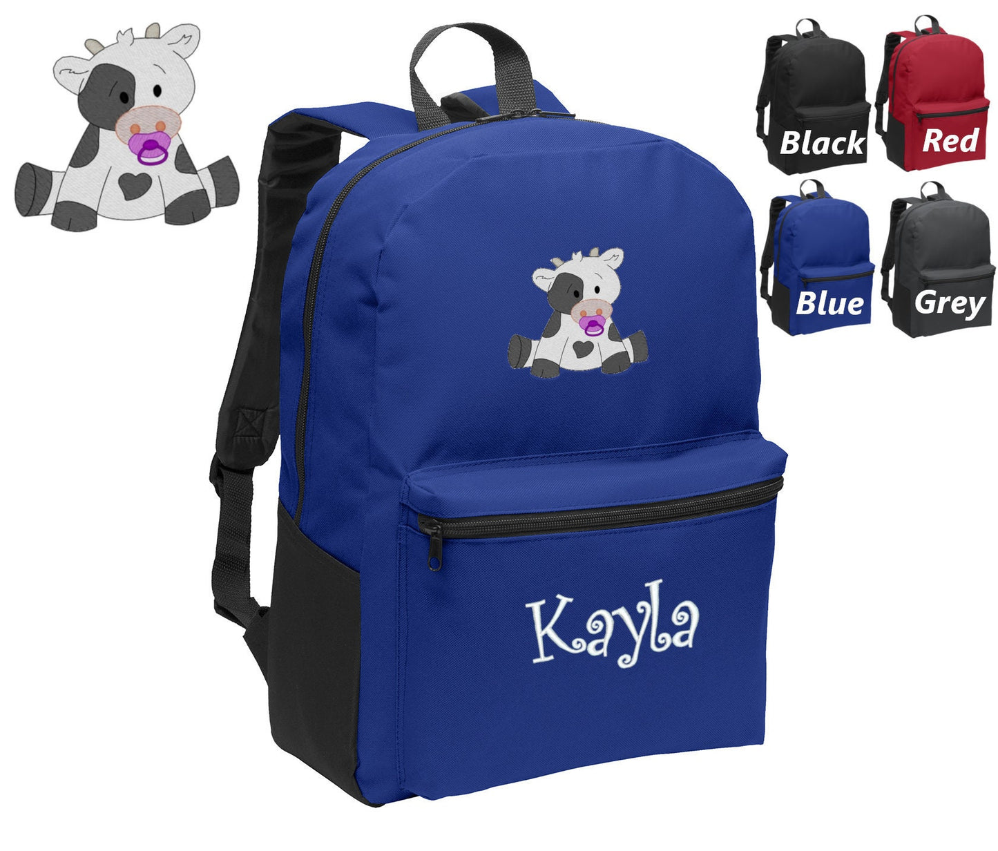 Personalized Kids Backpack Embroidered Cow with Name of Your Choice Perfect Kids School Gift