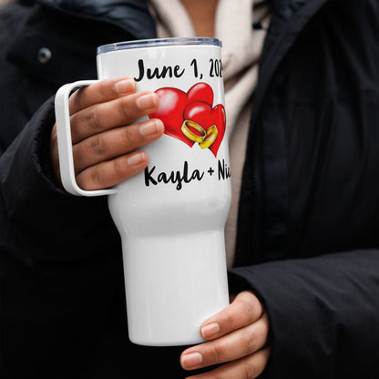 Personalized Married Tumbler with Handle, Wedding Date Gift, Mr and Mrs Gift, Bridal Shower Gift, Couples Gift