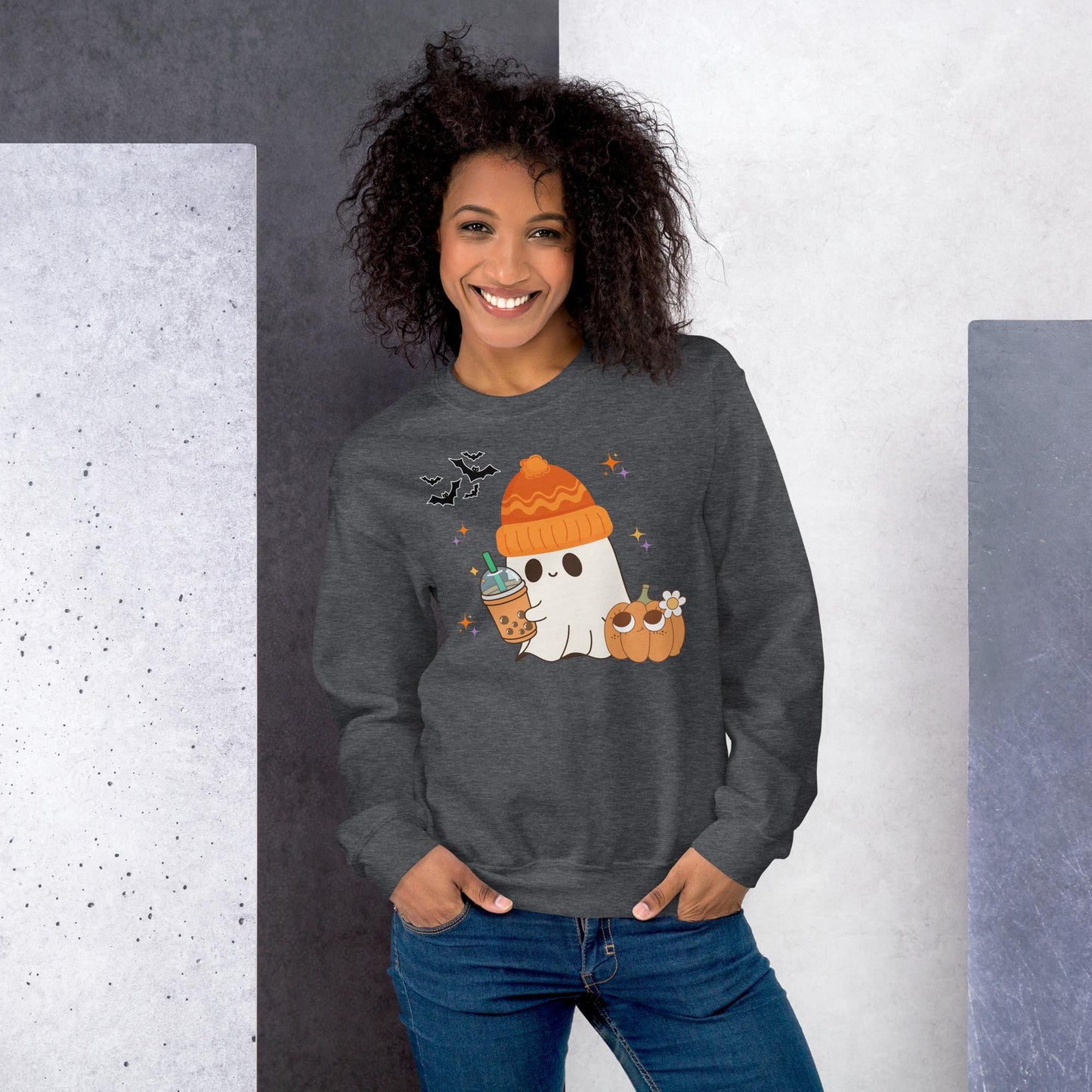 Halloween Ghost Sweatshirt, Cute Ghost Coffee Pumpkin Sweats, Womens Halloween Sweatshirt, Cute Retro Fall Sweats, Spooky Season, Fall Gift