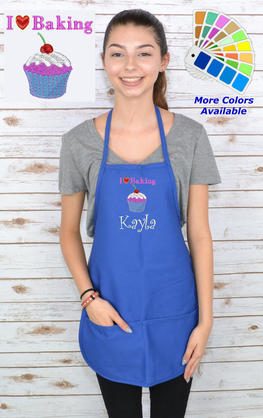 Personalized Kids Baking Apron with I Love Baking Embroidery Design, Monogrammed Chef, Art Gift, Chef Gift, Cooking Party, Art Party, School