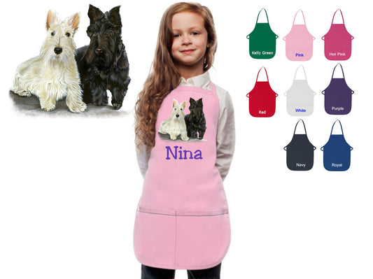 Personalized Kids Apron Scottish Terrier Dog Design, Monogrammed Chef Gift, Chef Gift, Cooking Party, Art Party, School Apron, Printed Apron
