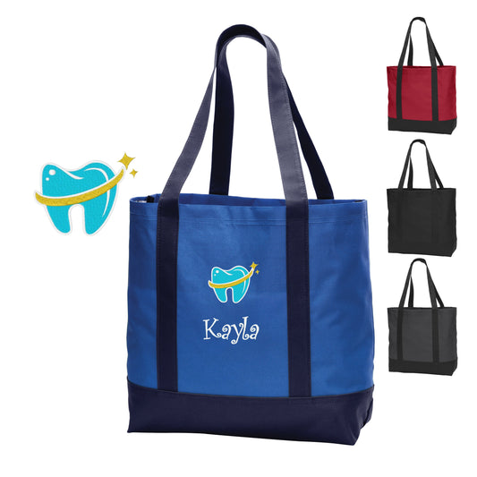 Personalized Canvas Dentist Tote Bag, Blue Tooth, Shoulder Bag, Custom Tote with Handles, Embroidered Custom Name, Nurse Gift