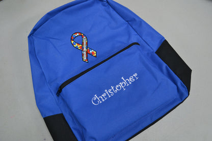 Personalized Kids Backpack Embroidered Autism Awareness Ribbon Monogrammed with Name of Your Choice Perfect Kids School Gift