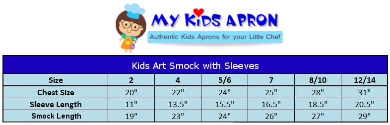 Personalized White Kids Art Smock with Sleeves Embroidered with Paint Brush Design and Your Name or Text