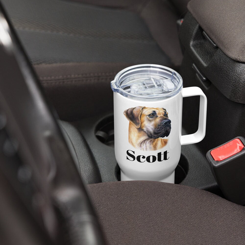 Custom Great Dane Dog Travel Mug Tumbler with Handle, Stainless Steel BPA-free Cup, 25 Ounce Mug, Dad Mom Dog Lover Gift