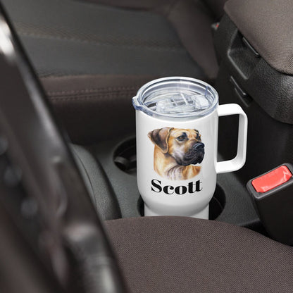 Custom Great Dane Dog Travel Mug Tumbler with Handle, Stainless Steel BPA-free Cup, 25 Ounce Mug, Dad Mom Dog Lover Gift
