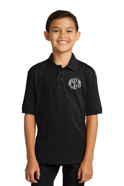 Monogrammed Kids Black Polo Shirt Embroidered with Initials of Your Choice