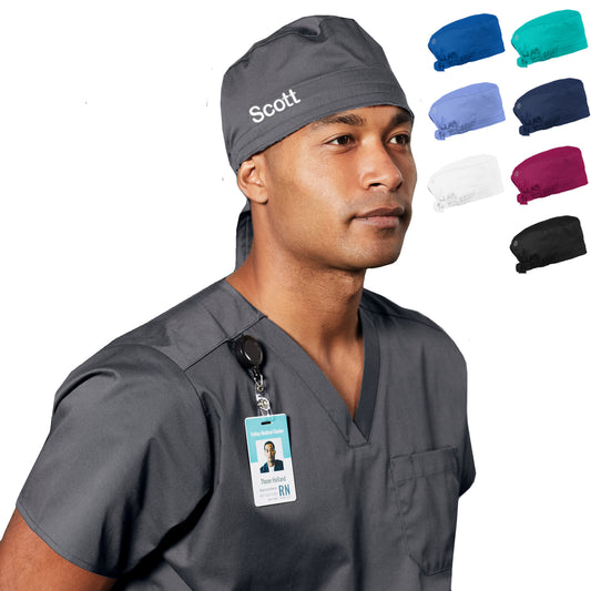 Personalized Scrub Cap, Scrubs Hat with Custom Embroidered Text Name, Surgical Cap, Doctor, Nurse, Veterinarian, Hospital, Medical Apparel