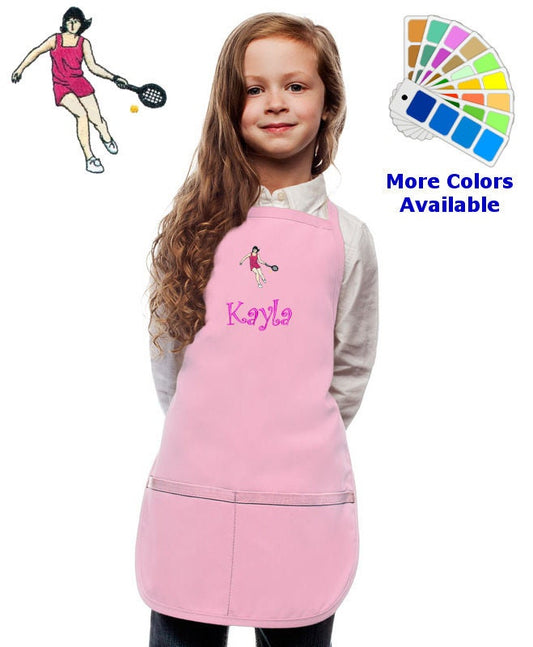 Personalized Kids Apron with Tennis Player Embroidery Design, Cooking Kitchen Gift, School Gift, Sports Gift, Monogrammed, Cooking Party