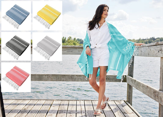 Personalized Blanket Throw with Stripes and Tassels, Monogrammed Cali Throw, Embroidered Name, Personalized Mom Bridesmaid Gift, Cotton