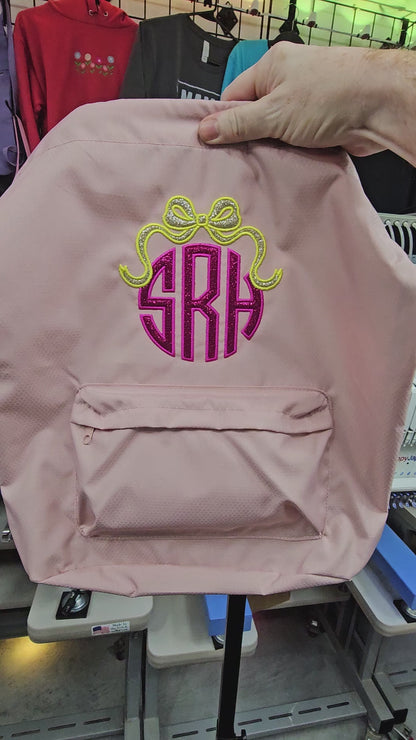 Monogrammed Cinch Pack, Embroidered Glitter Applique, Pastel Drawstring Gym School PE Pool Backpack, Diamond Fabric, Custom Name, Bridesmaid